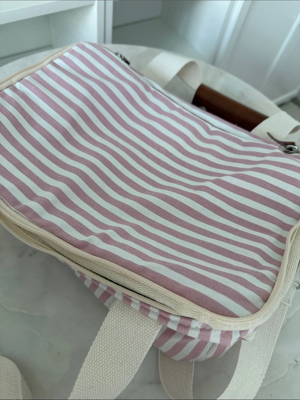business & pleasure Striped Pink Canvas cooler Bag - Picture 3 of 6